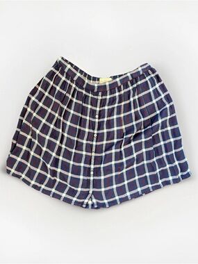 Button-Front Plaid Skirt / Blue Red White